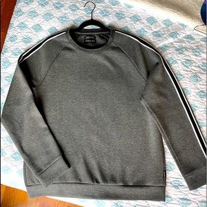 Kenneth Cole crew neck sweater with B&W racing stripes on sleeves - Grey L